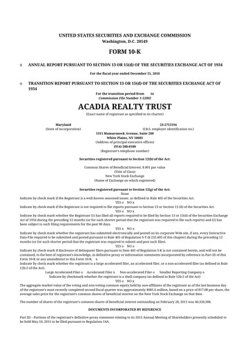Thumbnail Acadia Realty Trust
 10-K Annual Report 
