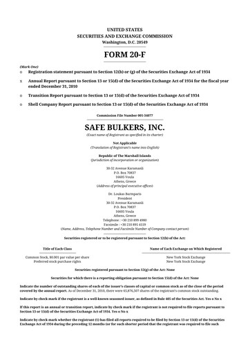 Thumbnail Safe Bulkers
 20-F Annual Report 