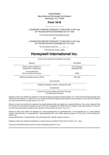 Thumbnail Honeywell 10-Q Quarterly Report FY2011 