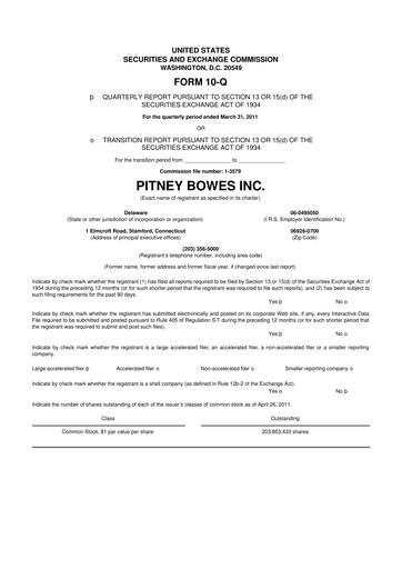 Thumbnail Pitney Bowes 10-Q Quarterly Report FY2011 