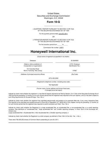 Thumbnail Honeywell 10-Q Quarterly Report FY2011 