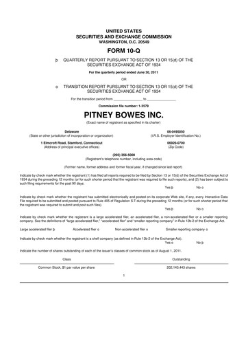 Thumbnail Pitney Bowes 10-Q Quarterly Report FY2011 