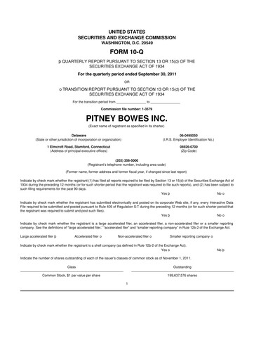 Thumbnail Pitney Bowes 10-Q Quarterly Report FY2011 