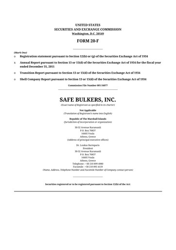 Thumbnail Safe Bulkers
 20-F Annual Report 