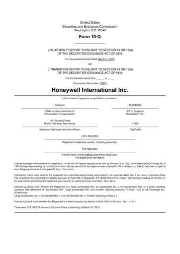 Thumbnail Honeywell 10-Q Quarterly Report FY2012 