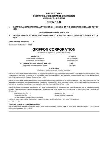 Thumbnail Griffon Corporation
 10-Q Quarterly Report FY 