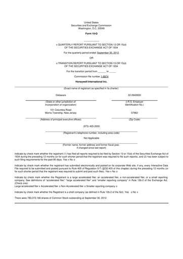 Thumbnail Honeywell 10-Q Quarterly Report FY2012 