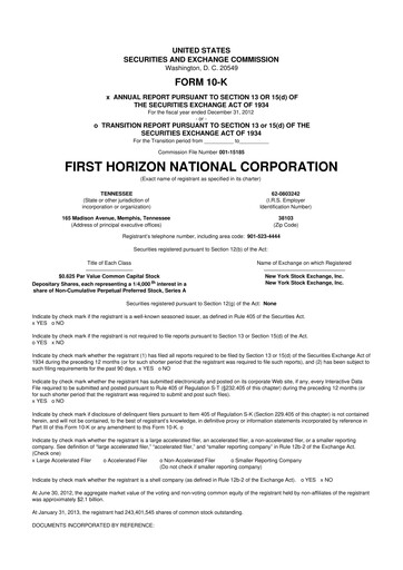 Thumbnail First Horizon Corporation 10-K Annual Report 2012
