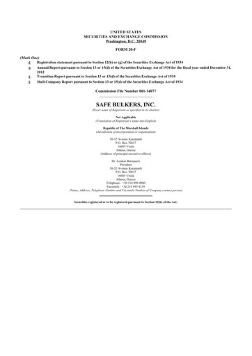 Thumbnail Safe Bulkers
 20-F Annual Report 