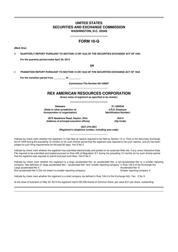 Thumbnail REX American Resources
 10-Q Quarterly Report FY 