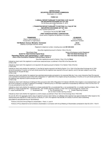 Thumbnail First Horizon Corporation 10-K Annual Report 2013