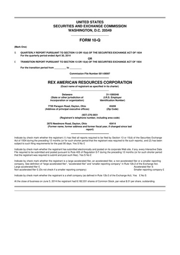 Thumbnail REX American Resources
 10-Q Quarterly Report FY 