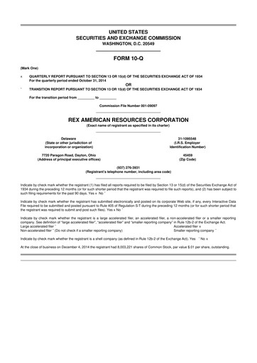 Thumbnail REX American Resources
 10-Q Quarterly Report FY 