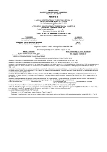 Thumbnail First Horizon Corporation 10-K Annual Report 2014