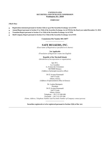 Thumbnail Safe Bulkers
 20-F Annual Report 2014