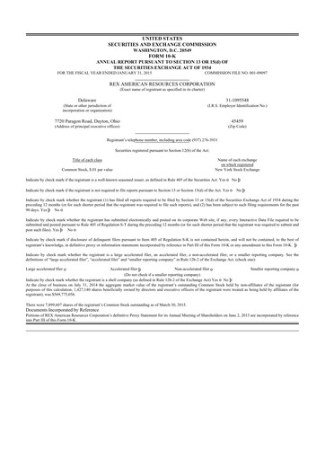 Thumbnail REX American Resources
 10-K Annual Report 2014