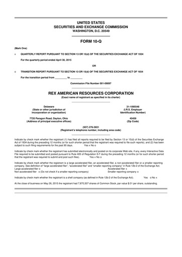 Thumbnail REX American Resources
 10-Q Quarterly Report FY 