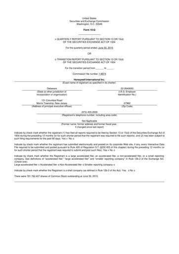 Thumbnail Honeywell 10-Q Quarterly Report FY2015 