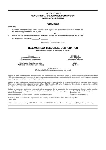 Thumbnail REX American Resources
 10-Q Quarterly Report FY 