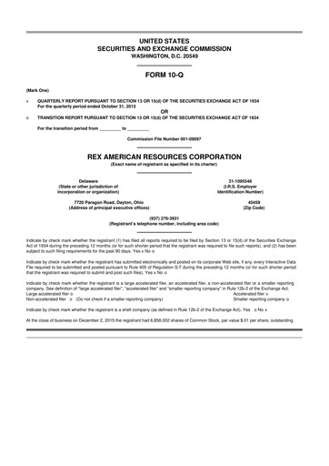 Thumbnail REX American Resources
 10-Q Quarterly Report FY 