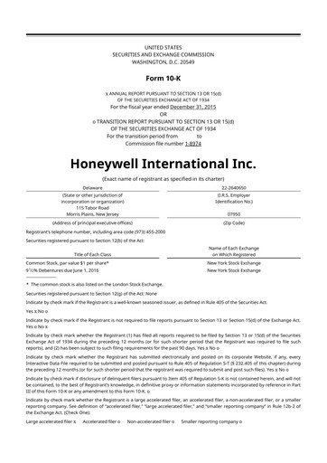 Thumbnail Honeywell 10-K Annual Report 2015