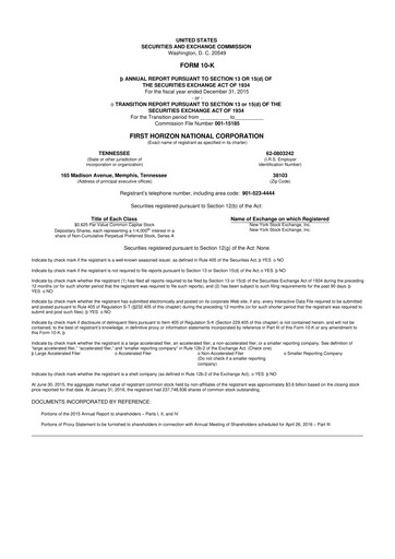 Thumbnail First Horizon Corporation 10-K Annual Report 2015