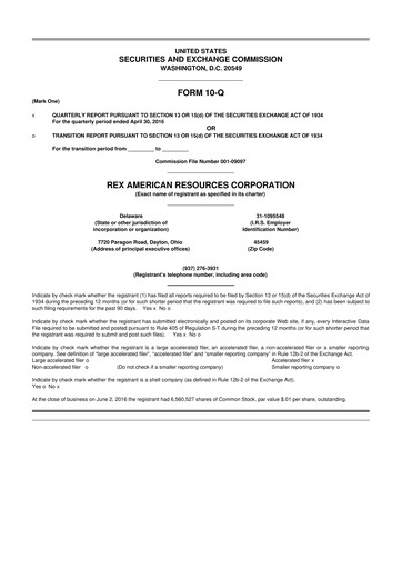 Thumbnail REX American Resources
 10-Q Quarterly Report FY 