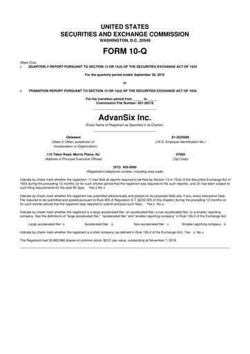 Thumbnail AdvanSix
 10-Q Quarterly Report FY2016 