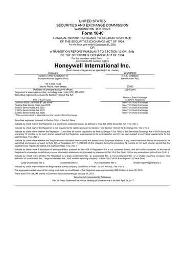 Thumbnail Honeywell 10-K Annual Report 2016