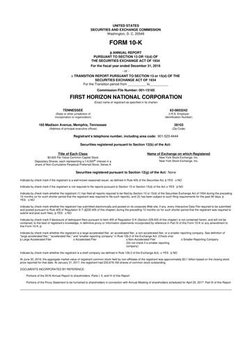 Thumbnail First Horizon Corporation 10-K Annual Report 2016