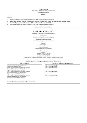 Thumbnail Safe Bulkers
 20-F Annual Report 2016