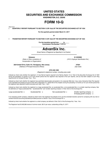 Thumbnail AdvanSix
 10-Q Quarterly Report FY2017 