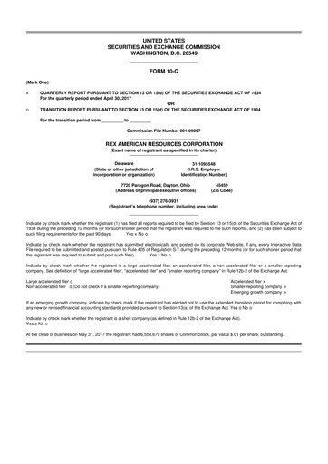 Thumbnail REX American Resources
 10-Q Quarterly Report FY 