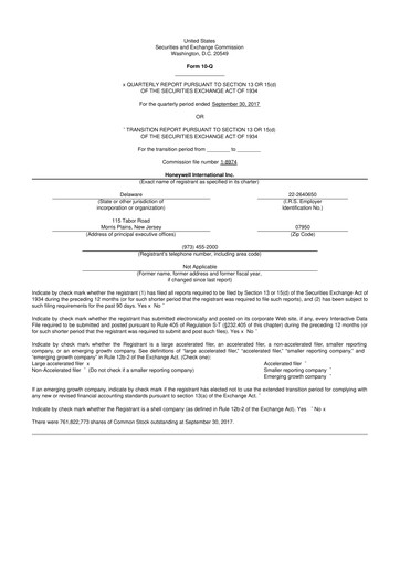 Thumbnail Honeywell 10-Q Quarterly Report FY2017 