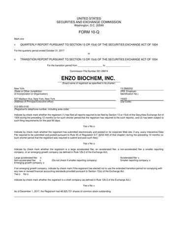 Thumbnail Enzo Biochem 10-Q Quarterly Report FY 
