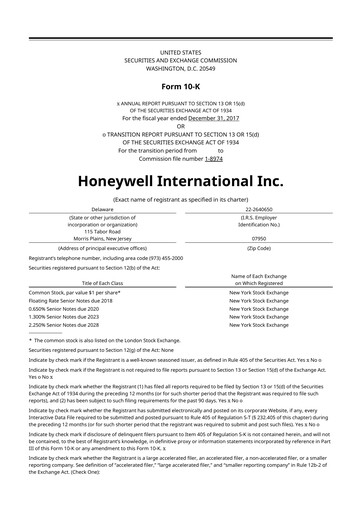 Thumbnail Honeywell 10-K Annual Report 2017