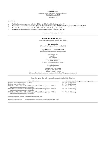 Thumbnail Safe Bulkers
 20-F Annual Report 2017