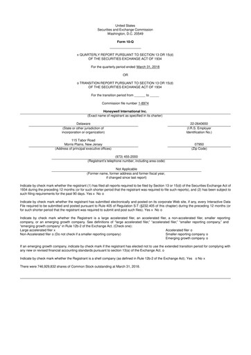 Thumbnail Honeywell 10-Q Quarterly Report FY2018 