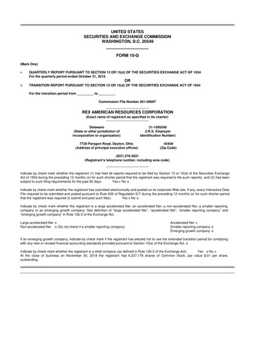 Thumbnail REX American Resources
 10-Q Quarterly Report FY 