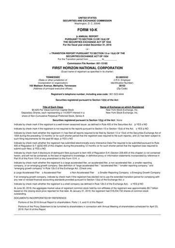 Thumbnail First Horizon Corporation 10-K Annual Report 2018