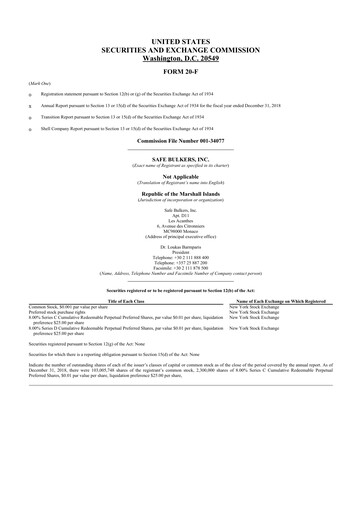 Thumbnail Safe Bulkers
 20-F Annual Report 2018