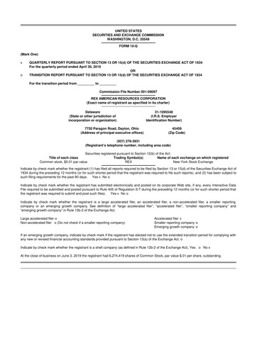 Thumbnail REX American Resources
 10-Q Quarterly Report FY 