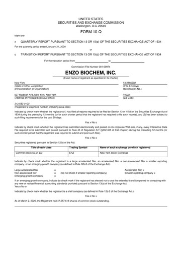 Thumbnail Enzo Biochem 10-Q Quarterly Report FY 