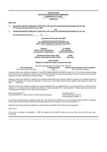 Thumbnail REX American Resources
 10-Q Quarterly Report FY 