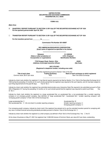 Thumbnail REX American Resources
 10-Q Quarterly Report FY 