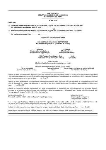 Thumbnail REX American Resources
 10-Q Quarterly Report FY 