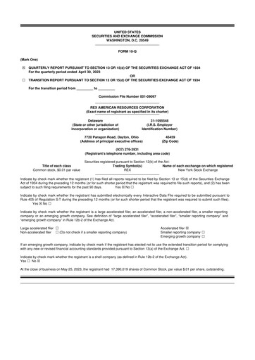 Thumbnail REX American Resources
 10-Q Quarterly Report FY 