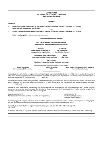 Thumbnail REX American Resources
 10-Q Quarterly Report FY 