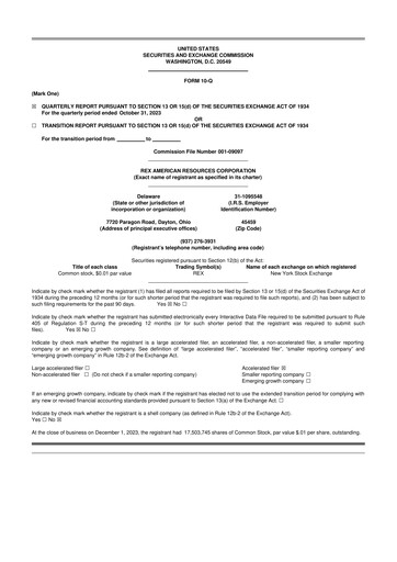Thumbnail REX American Resources
 10-Q Quarterly Report FY 