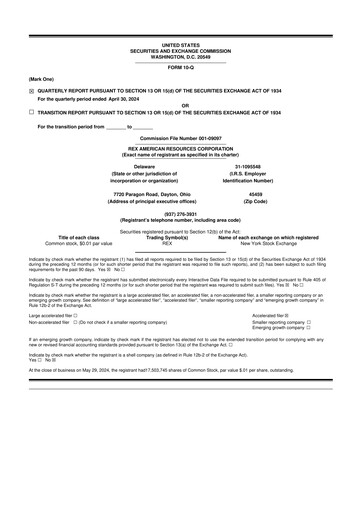 Thumbnail REX American Resources
 10-Q Quarterly Report FY 